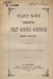 Statut nowy Towarzystwa Straży Ogniowej Ochotniczej miasta Myślenic