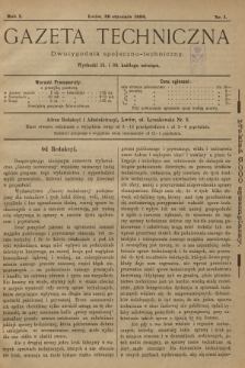 Gazeta Techniczna : dwutygodnik społeczno-techniczny. R.1, 1898, nr 1