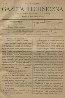 Gazeta Techniczna : dwutygodnik społeczno-techniczny. R.1, 1898, nr 2