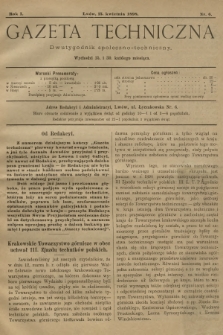Gazeta Techniczna : dwutygodnik społeczno-techniczny. R.1, 1898, nr 6