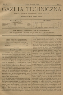 Gazeta Techniczna : dwutygodnik społeczno-techniczny. R.1, 1898, nr 9