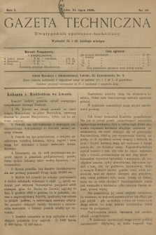 Gazeta Techniczna : dwutygodnik społeczno-techniczny. R.1, 1898, nr 12