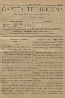 Gazeta Techniczna : dwutygodnik społeczno-techniczny. R.1, 1898, nr 13