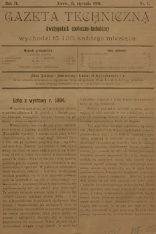 Gazeta Techniczna : dwutygodnik społeczno-techniczny. R.2, 1899, nr 1