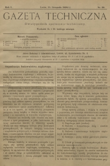 Gazeta Techniczna : dwutygodnik społeczno-techniczny. R.1, 1898, nr 20