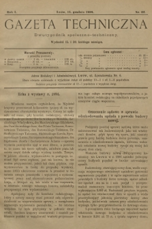 Gazeta Techniczna : dwutygodnik społeczno-techniczny. R.1, 1898, nr 22