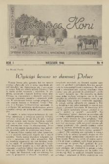 Hodowca Koni : czasopismo dla spraw hodowli, doboru, wychowu i sportu konnego. R.1, 1946, nr 9