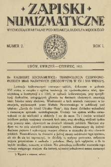 Zapiski Numizmatyczne : wychodzą kwartalnie pod redakcją Rudolfa Mękickiego. R. 1, 1925, nr 2