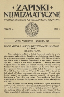 Zapiski Numizmatyczne : wychodzą kwartalnie pod redakcją Rudolfa Mękickiego. R. 1, 1925, nr 4