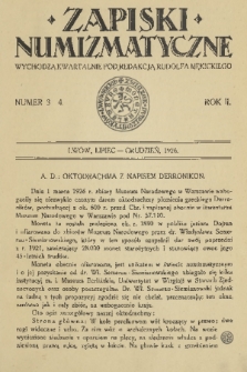 Zapiski Numizmatyczne : wychodzą kwartalnie pod redakcją Rudolfa Mękickiego. R. 2, 1926, nr 3-4