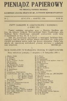 Pieniądz Papierowy : ilustrowany dodatek kwartalny do „Zapisków Numizmatycznych”. R. 3, 1928, nr 1