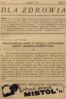 Dla Zdrowia. R.4, 1937, nr 11