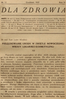 Dla Zdrowia. R.4, 1937, nr 12