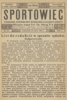 Sportowiec : tygodnik, poświęcony wszelkim gałęziom sportu : oficjalny organ Tor. Zw. Okręg. P. N. R.1, 1923, nr 22