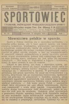 Sportowiec : tygodnik, poświęcony wszelkim gałęziom sportu : oficjalny organ Tor. Zw. Okręg. P. N. R.1, 1923, nr 25