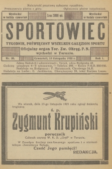 Sportowiec : tygodnik, poświęcony wszelkim gałęziom sportu : oficjalny organ Tor. Zw. Okręg. P. N. R.1, 1923, nr 38
