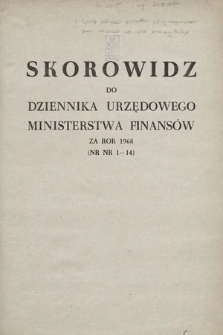 Dziennik Urzędowy Ministerstwa Finansów. 1968, skorowidz