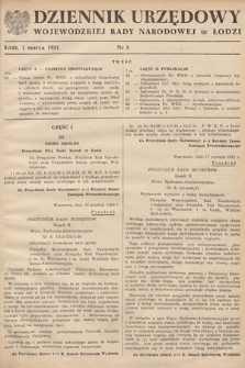 Dziennik Urzędowy Wojewódzkiej Rady Narodowej w Łodzi. 1951, nr 5