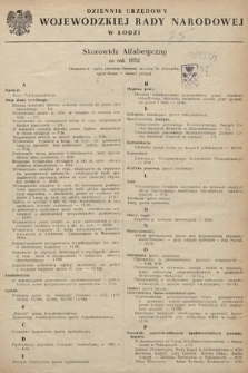 Dziennik Urzędowy Wojewódzkiej Rady Narodowej w Łodzi. 1952, skorowidz alfabetyczny