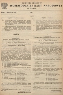Dziennik Urzędowy Wojewódzkiej Rady Narodowej w Łodzi. 1952, nr 1