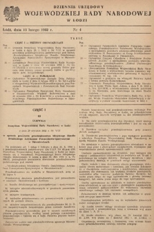 Dziennik Urzędowy Wojewódzkiej Rady Narodowej w Łodzi. 1952, nr 4
