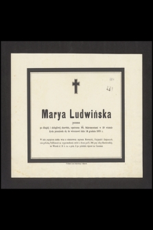 Marya Ludwińska : panna [...] przeniosła się do wieczności dnia 14 grudnia 1873 r.