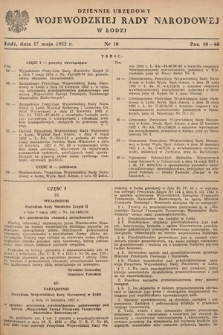 Dziennik Urzędowy Wojewódzkiej Rady Narodowej w Łodzi. 1952, nr 10