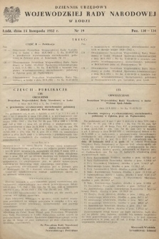 Dziennik Urzędowy Wojewódzkiej Rady Narodowej w Łodzi. 1952, nr 19