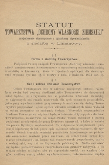 Statut Towarzystwa Kredytowego w Limanowy : Stowarzyszenia zarejestrowanego z ograniczoną poręką