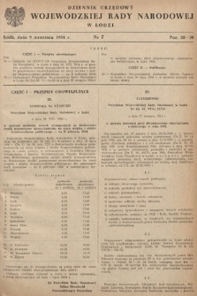 Dziennik Urzędowy Wojewódzkiej Rady Narodowej w Łodzi. 1954, nr 7