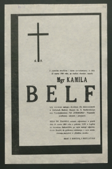 Z głębokim smutkiem I żalem zawiadamiamy, że dnia 22 marca 1990 roku, po ciężkiej chorobie, zmarła Mgr Kamila Belf […]