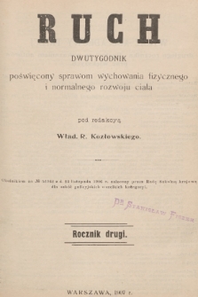 Ruch : dwutygodnik poświęcony sprawom wychowania fizycznego i normalnego rozwoju ciała. R.2, 1907, Wykaz abecadłowy