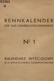 Rennkalender für das Generalgouvernement. 1941, № 1