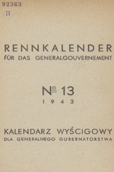 Rennkalender für das Generalgouvernement. 1943, № 13