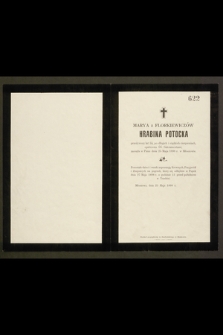 Marya z Florkiewiczów Hrabina Potocka przeżywszy lat 55, [...] zasnęła w Panu dnia 25 Maja 1898 r. w Młoszowie [...]