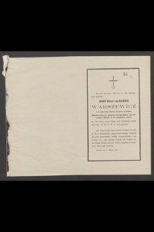 Am 29ten December 1866 [...] verschied Josef Ritter von Rawicz Warszewicz k. k. botanischer Garten - Inspector zu Krakau [...]