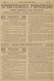 Sportowiec Pomorski : dodatek tygodniowy „Słowa Pomorskiego” : organ oficjalny Sekcji Tennisowej T. K. S. R.1, 1925, nr 5