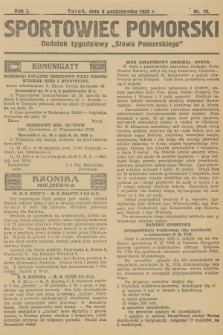 Sportowiec Pomorski : dodatek tygodniowy „Słowa Pomorskiego”. R.1, 1925, nr 19
