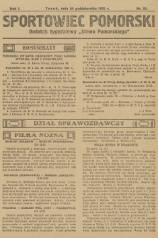 Sportowiec Pomorski : dodatek tygodniowy „Słowa Pomorskiego”. R.1, 1925, nr 21