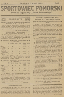 Sportowiec Pomorski : dodatek tygodniowy „Słowa Pomorskiego”. R.1, 1925, nr 29