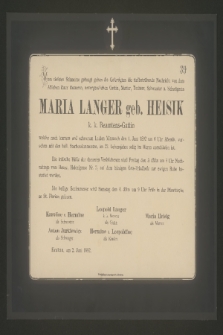 Vom tiefsten Schmerze [...] Maria Langer geb. Heisik [...] Krakau, am 2. Juni 1892