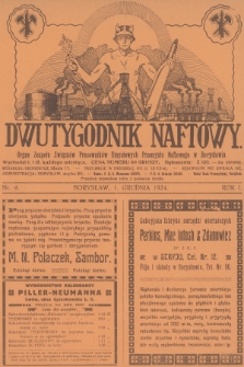 Dwutygodnik Naftowy : organ Zespołu Związków Pracowników Umysłowych Przemysłu Naftowego w Borysławiu. R.1, 1924, nr 9