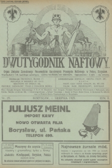Dwutygodnik Naftowy : organ Związku Zawodowego Pracowników Umysłowych Przemysłu Naftowego w Polsce. R.2, 1925, nr 25