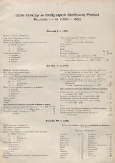 Statystyka Naftowa Polski = Statistique du Pétrole en Pologne. R. 6, 1931, Spis rzeczy w Statstyce Naftowej Polski, roczniki I-VI (1926-1931)