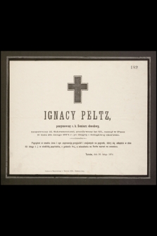 Ignacy Peltz, pensjonowany c. k. Komisarz obwodowy, zaopatrzony śś. Sakramentami, przeżywszy lat 53, zasnął w Panu w dniu 20 lutego 1874 r. […]