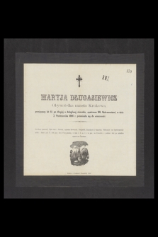 Marya Długasiewicz Obywatelka miasta Krakowa [...] w dniu 2 Października 1866 r. przeniosła się do wieczności [...]