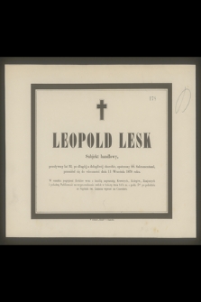 Leopold Lesk subjekt handlowy, przeżywszy lat 22 [...] przeniósł się do wieczności dnia 11 września 1878 roku [...]