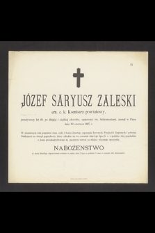 Józef Saryusz Zaleski [...] zasnął w Panu dnia 29 czerwca 1897 r.[...]