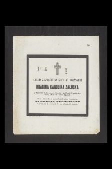 Amelia z książąt na Kozilsku Ogińskich Hrabina Karolina [!] Załuska [...] w dniu 5 Września 1858 przeniosła się do wieczności na Wyspie Ischii w Królestwie Obojga Sycylii [...]