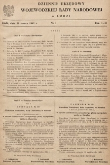 Dziennik Urzędowy Wojewódzkiej Rady Narodowej w Łodzi. 1962, nr 1